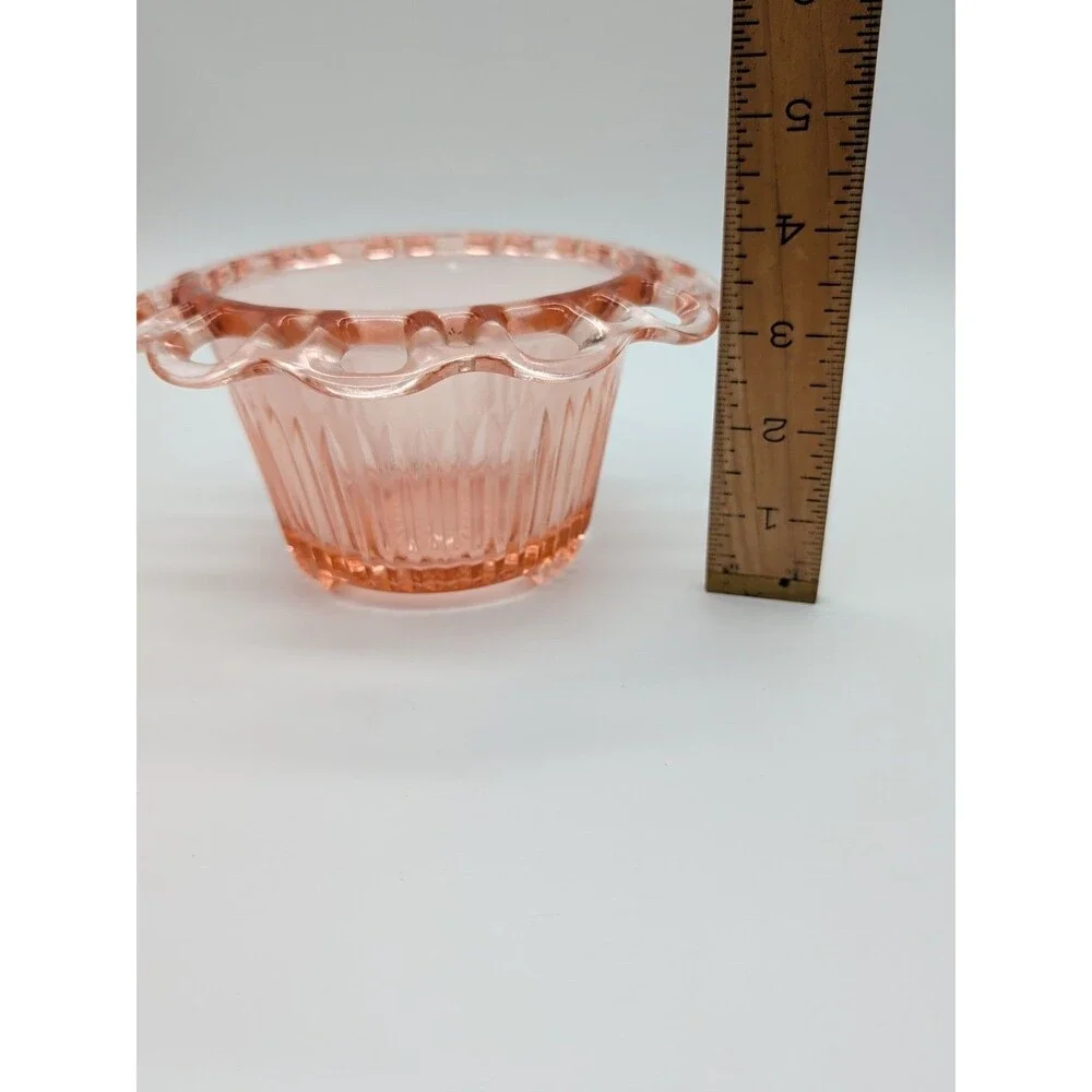 Anchor Hocking Old Colony Pink Depression Glass Open Lace Edge Footed Bowl